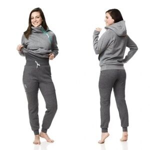 Tuxy One Piece Zipper Lounge Hoodie Tapered Leg Joggers Grey Sweatsuit size S